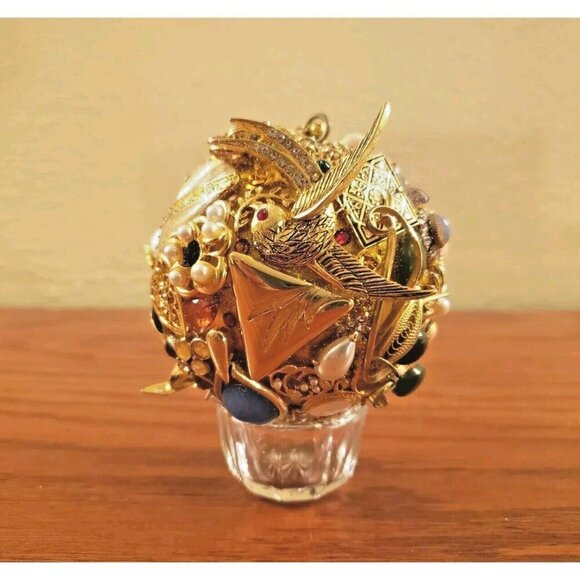 Unique Jeweled Holiday Ornament Bird Floral Christmas Handcrafted Vintage Jewels - Picture 6 of 7